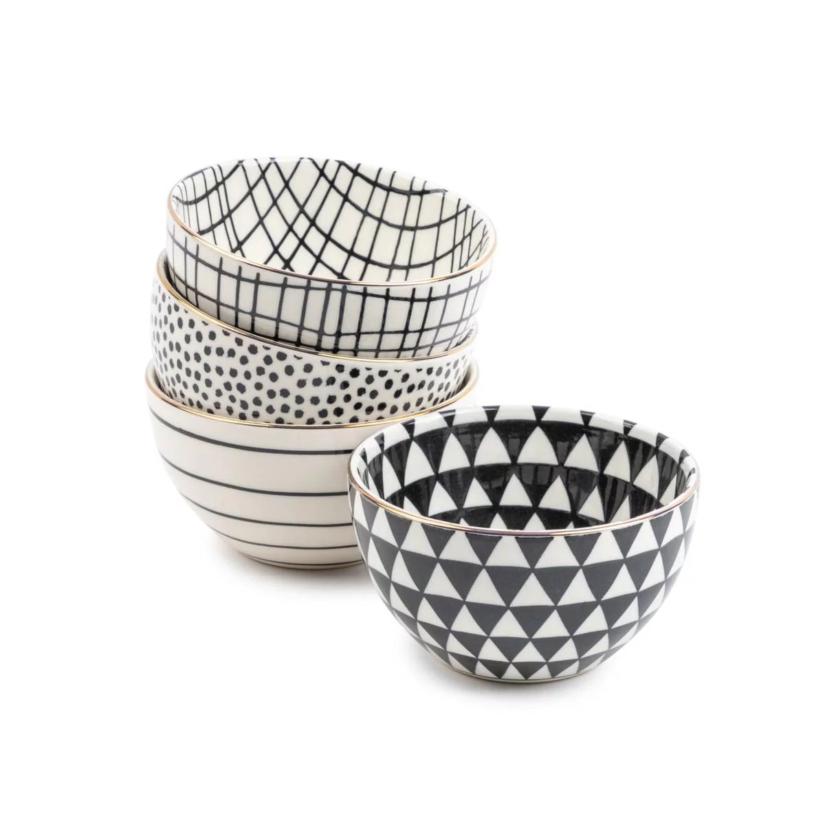 Thyme & Table Servware Assorted Black & White Stoneware Snack Round Bowls, 4 Pack - Walmart.com | Walmart (US)