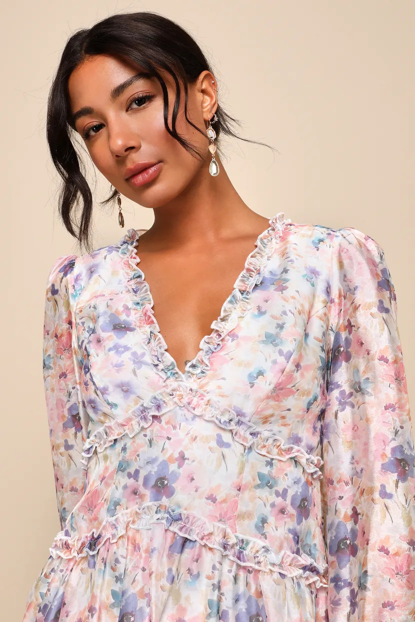 Exquisitely Adorable Multi Floral Tiered Ruffled Mini Dress | Lulus (US)