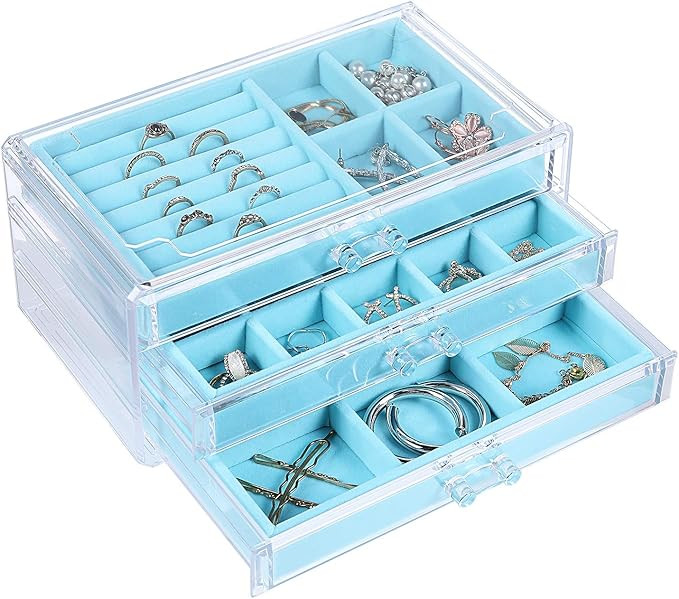 misaya 3 Drawers Jewelry Box, Clear Acrylic Earrings Jewelry Organizer, Gift for Women Girls, Tur... | Amazon (US)