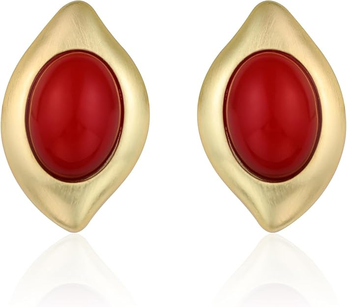 Chunky Gold Earrings for Women, Trendy Vintage 14K Gold Plated Black Cubic Zirconia Enamel Stud S... | Amazon (US)