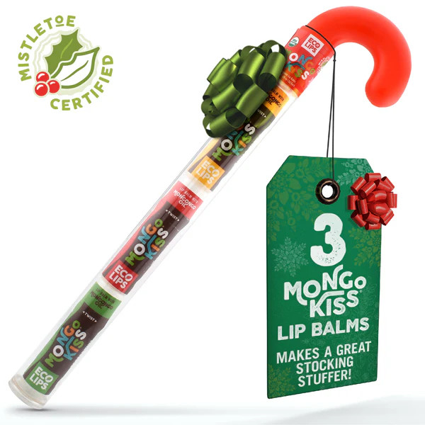 Novelty Plastic Candy Cane + Mongo Kiss Holiday Set, 3-Count | Eco Lips