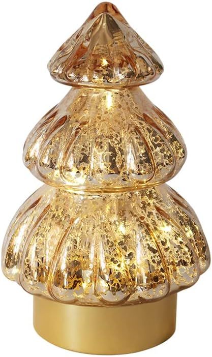 Amazon.com: Light Up Mercury Glass Christmas Tree Figurine Battery Operated with Timer for Center... | Amazon (US)