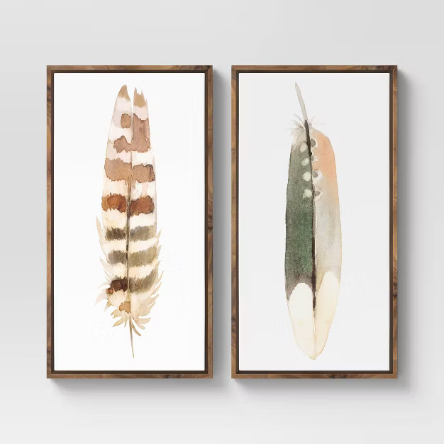 (Set of 2) 12" x 24" Feathers Framed Wall Canvas - Threshold™ | Target