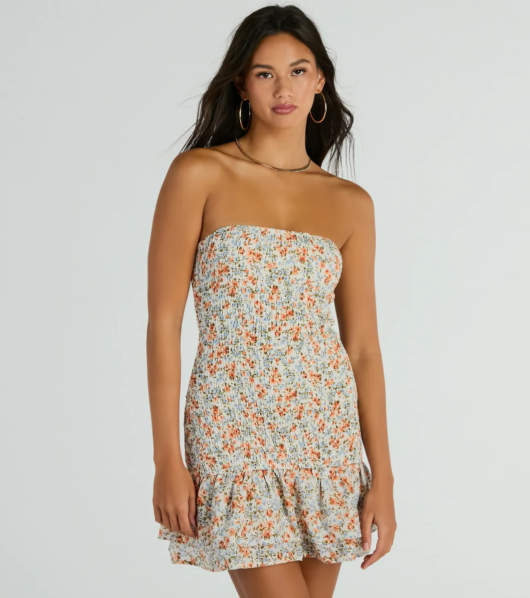 Speechless Strapless Floral Ruffle Mini Dress | Windsor Stores