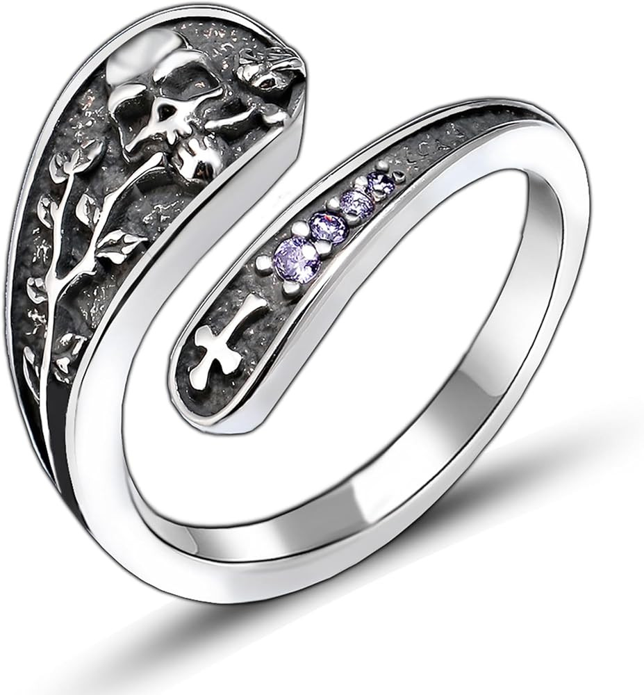 Vintage Silver Skull Spoon Ring Halloween Statement Rings Death Rose Adjustable Gothic Rings Frie... | Amazon (US)