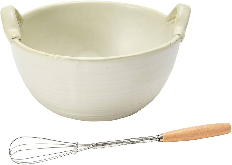 Creative Co-Op Stoneware Batter Bowl Whisk Serveware, 6.75", Cream | Amazon (US)