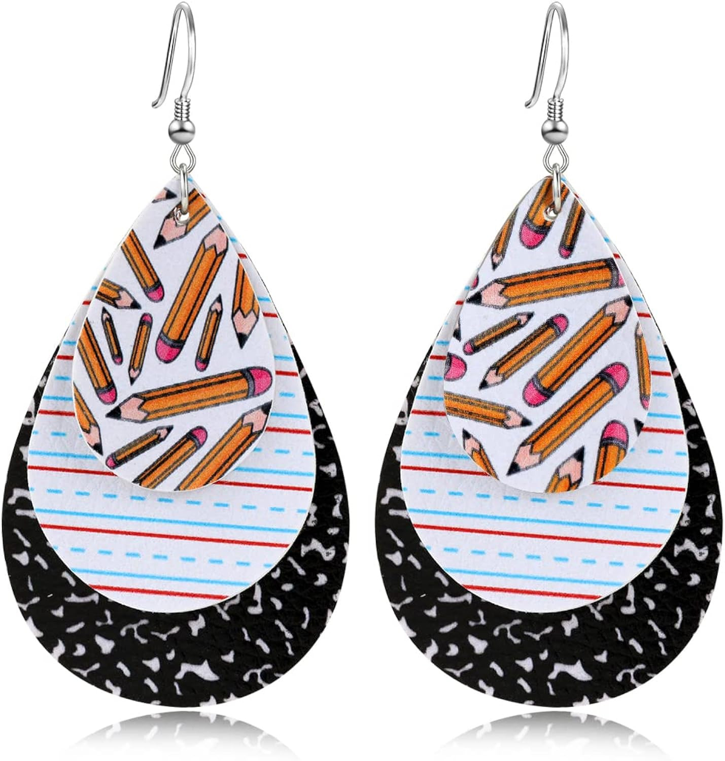 Teacher Earrings for Women Girls Pencil Print Teardrop Drop Faux Leather Earrings for Teachers Hypoa | Amazon (US)