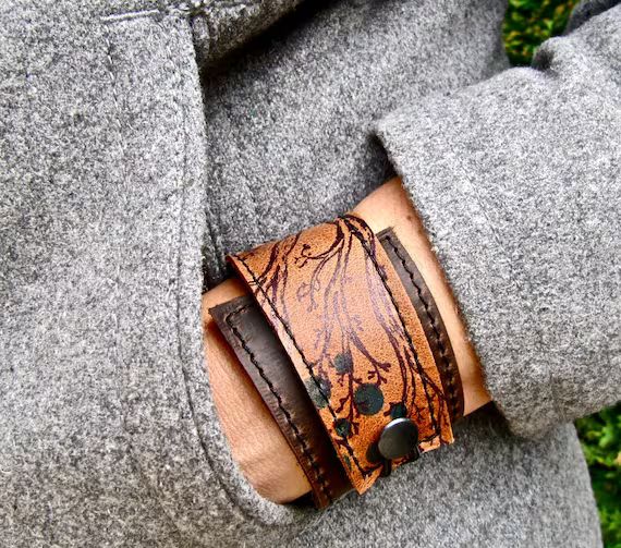 Leather Cuff Wrap Bracelet, Twiggy Print in Brown & Sienna | Etsy (US)