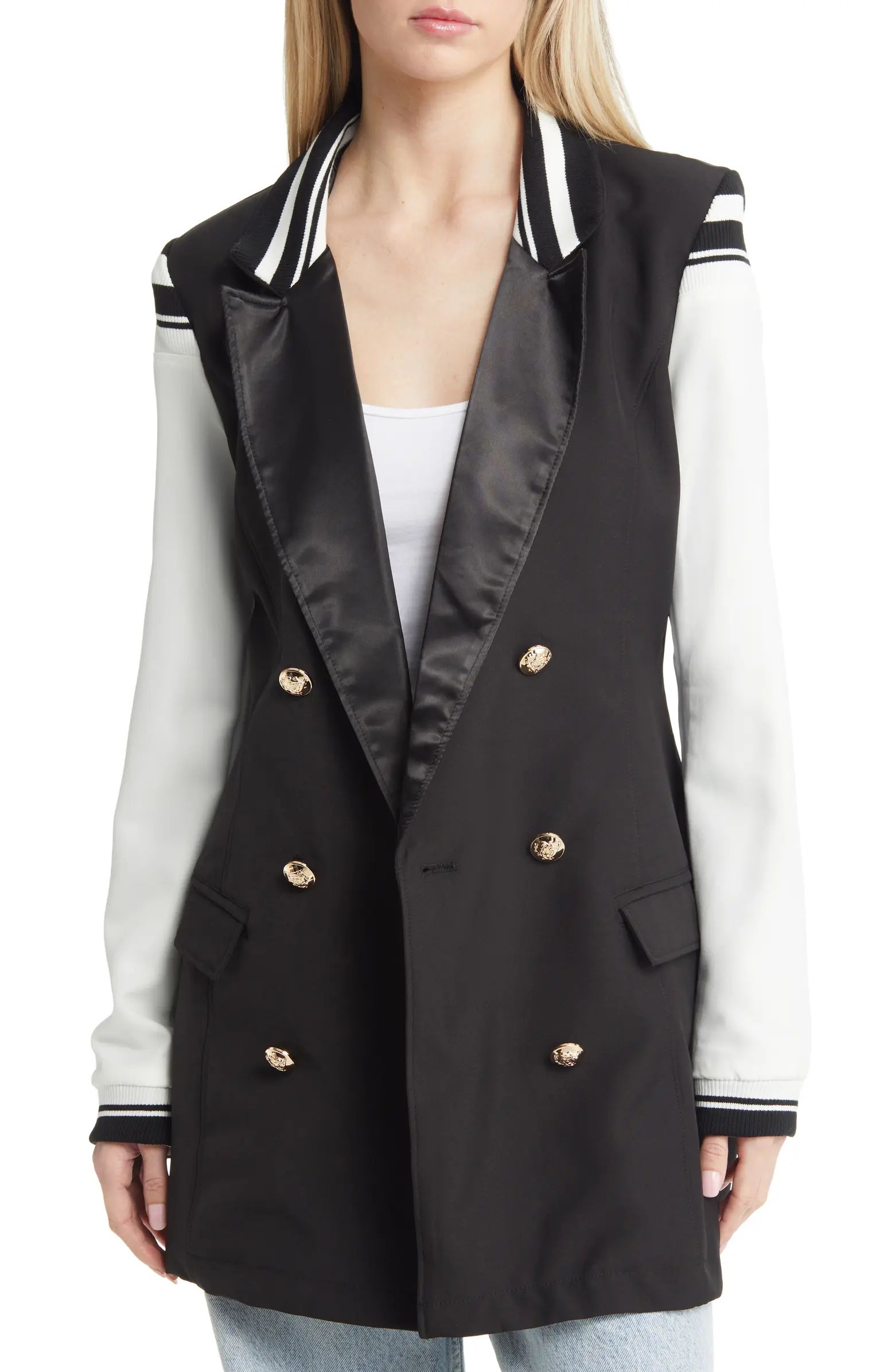Mix Media Faux Leather Double Breasted Blazer | Nordstrom