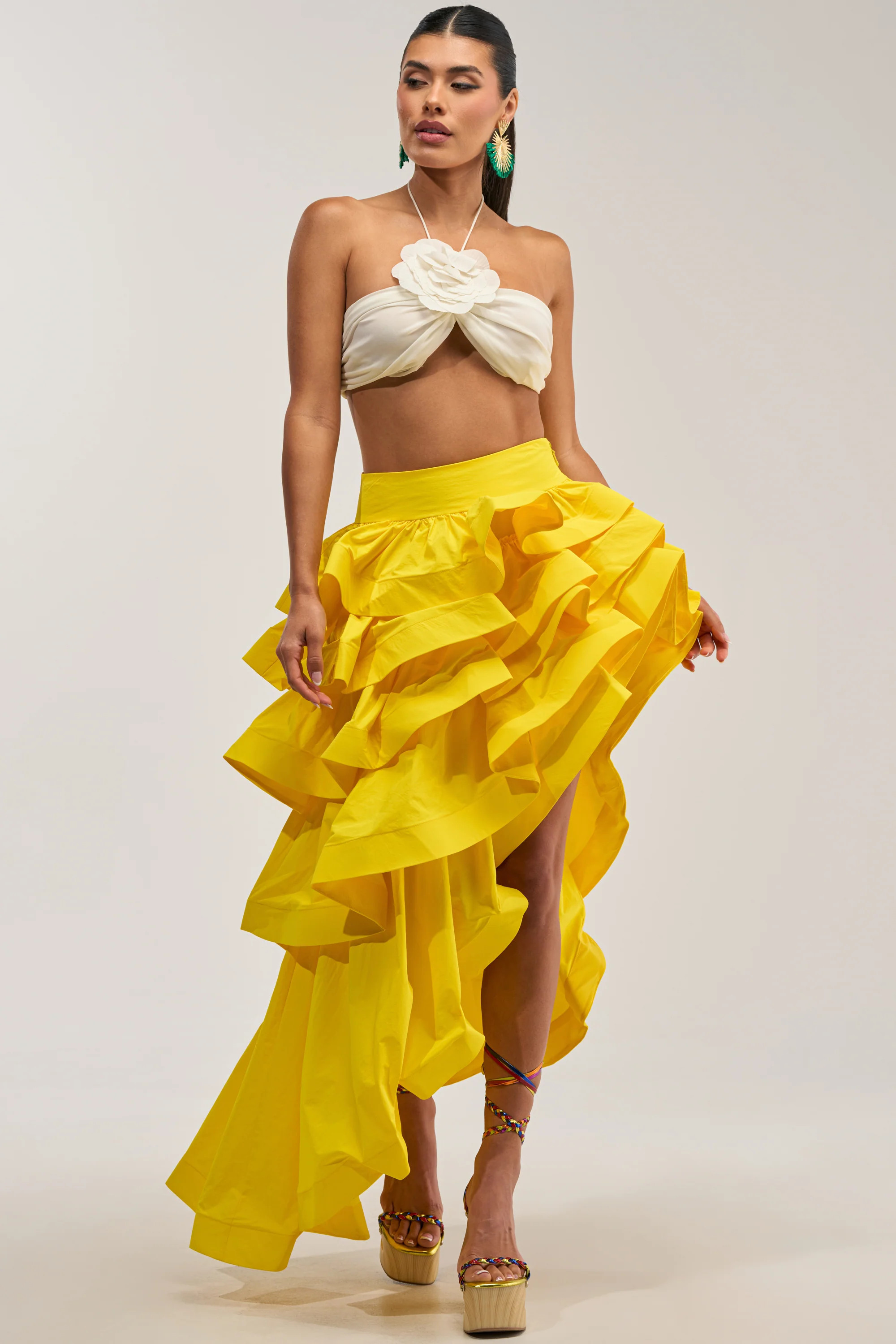 ELEGANT QUEEN ASYMMETRICAL SKIRT IN YELLOW | AKIRA