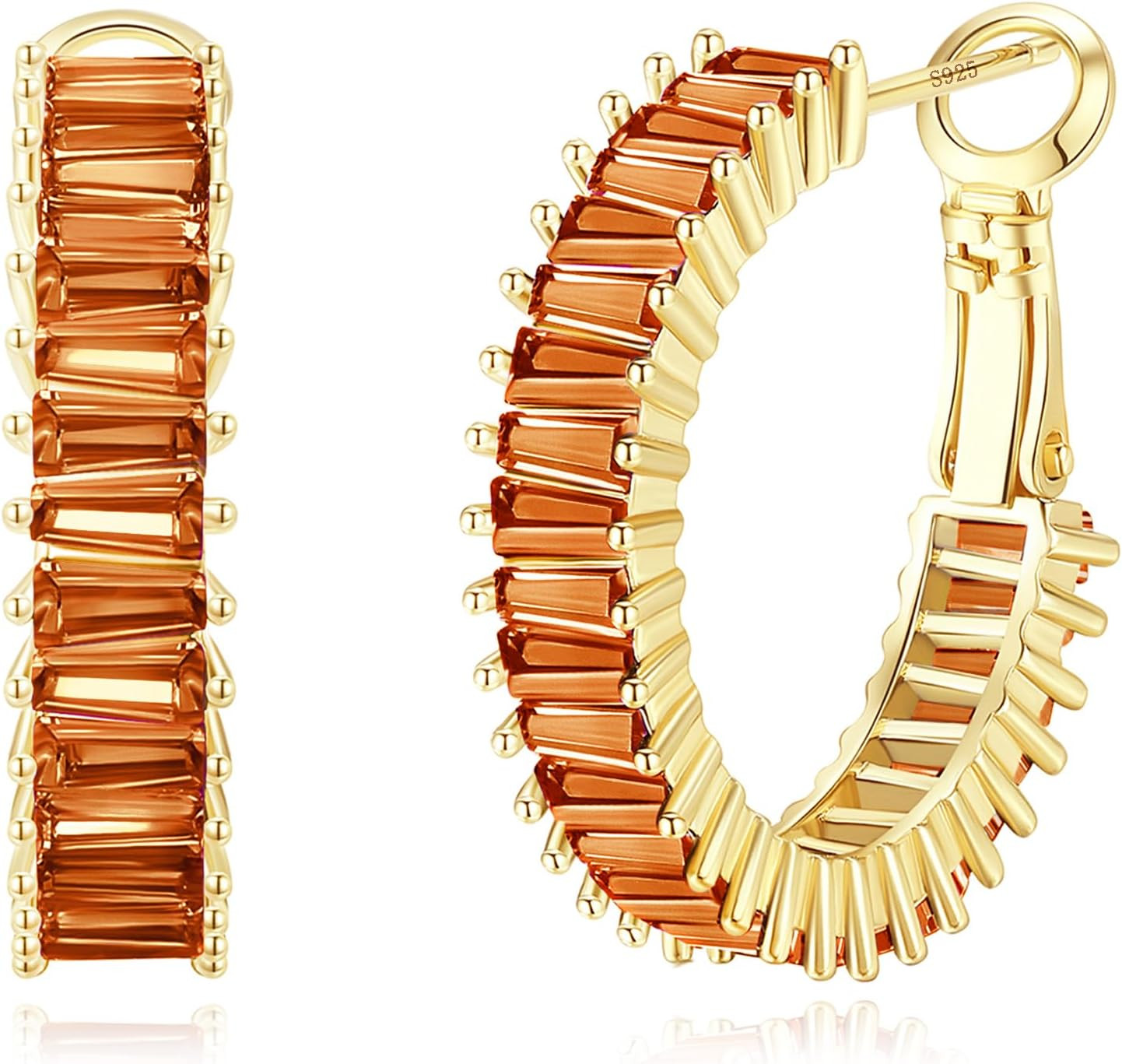 Trendy 14K Gold Plated Hoop Earrings for Women, Chunky Gold/Silver Earrings for Women Cubic Zirconia Baguette Hoop Earrings Heart Hoops Lightweight Hypoallergenic Jewelry,25mm/35mm/40mm/50mm | Amazon (US)