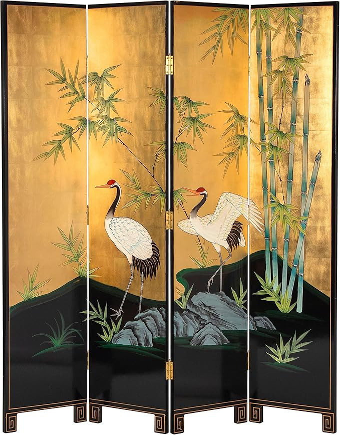 Red Lantern Artisan Crafted 6 ft. Tall Gold Lacquer Room Divider - Cranes in Bamboo | Amazon (US)
