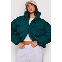 Forest Green Quilted Asymmetric High Neck Puffer Jacket | PrettyLittleThing US