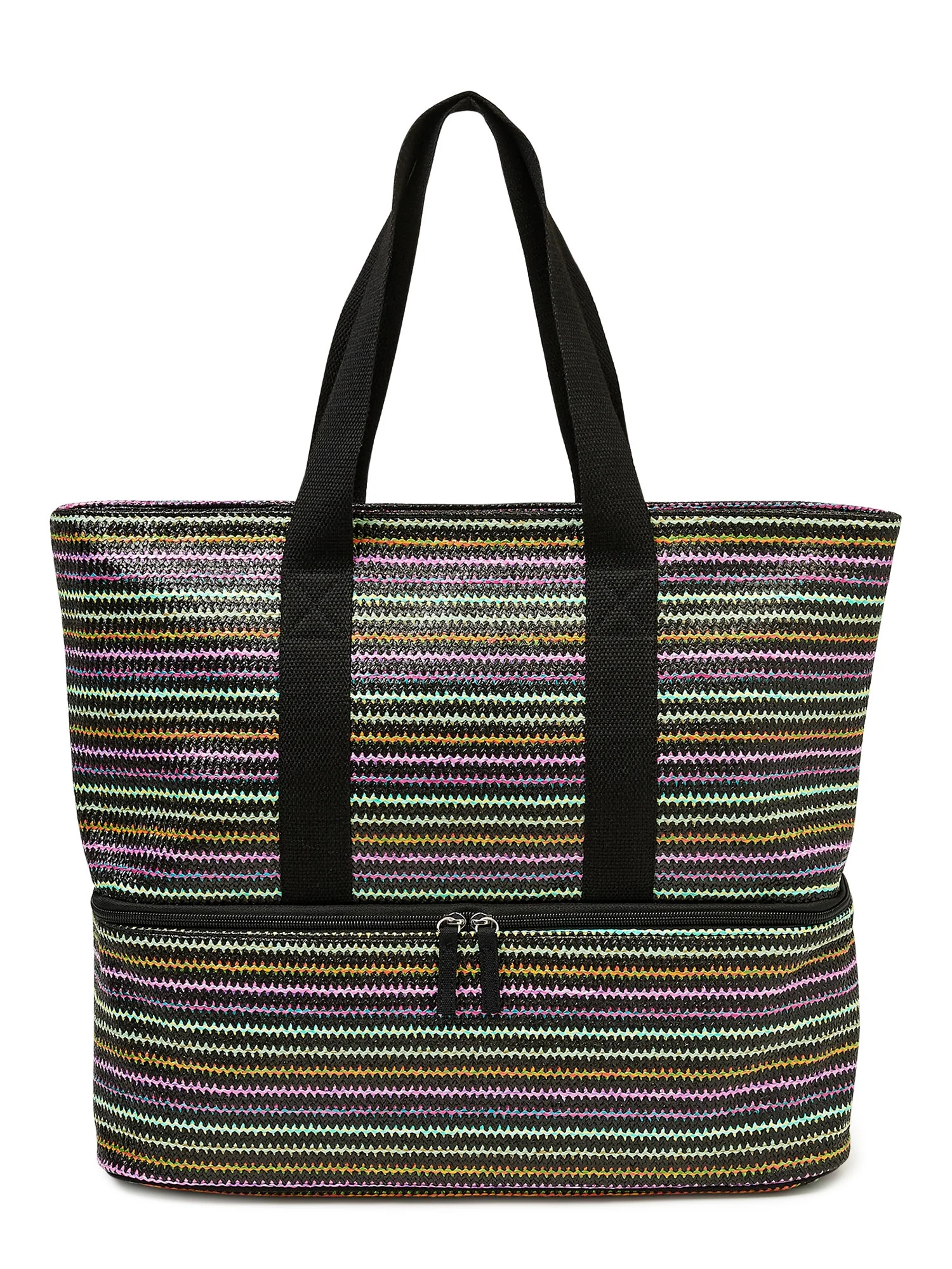 No Boundaries Women’s Beach Bag with Zip Bottom Cooler Black Multi | Walmart (US)