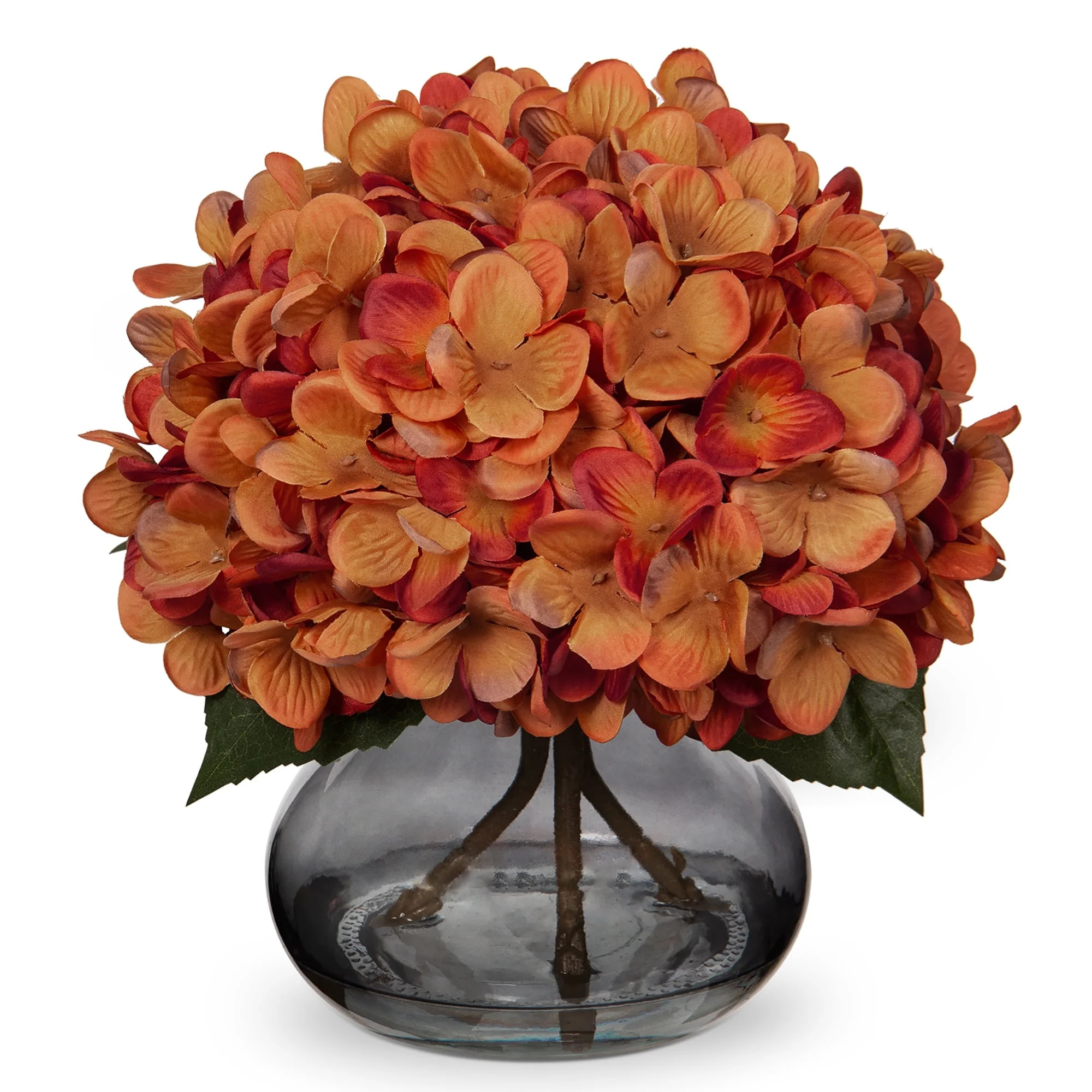 Briful Artificial Hydrangea Flowers in Gray Glass Vase with Faux Water Autumn Orange Silk Fake Fl... | Walmart (US)