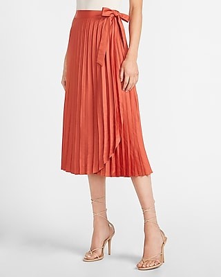 High Waisted Pleated Wrap Midi Skirt | Express