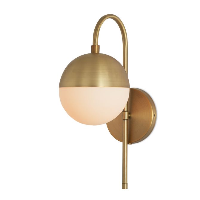 Powell LED Wall Sconce with Hooded White Globe, Aged Brass | Lights.com