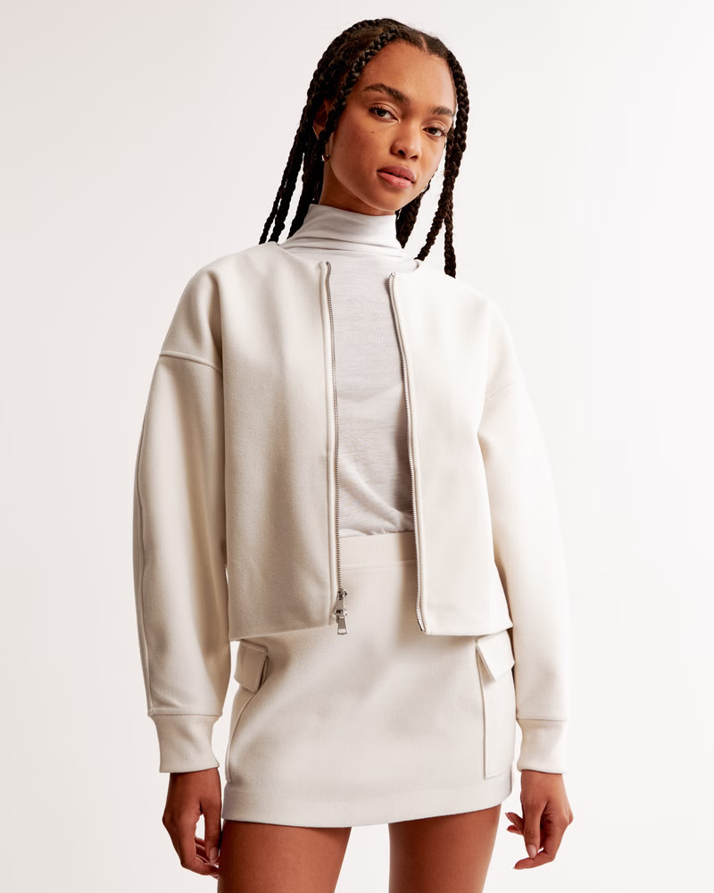 Women's Felted Bomber Full-Zip | Women's New Arrivals | Abercrombie.com | Abercrombie & Fitch (US)