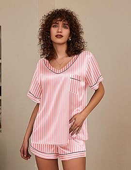 Ekouaer Silk Pajamas for Women Satin Pajama Set 2 Piece Short Sleeve Pjs Sets Soft Summer Sleepwe... | Amazon (US)