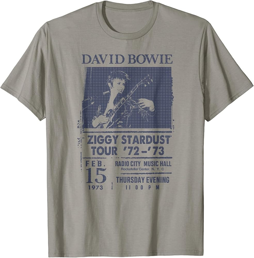 David Bowie Grey Radio City T-Shirt - Classic Fit Crew Neck Cotton Tee for Adults | Amazon (US)
