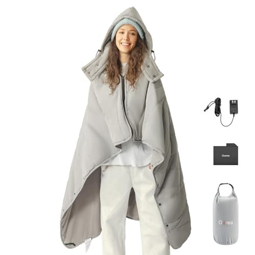 Ourea Heated Blanket Battery Operated for Outdoor Use -Cordless, Wearable Heated Blanket, Portable Electric Blanket with Rechargeable 10000mAh Battery, Grey | Amazon (US)