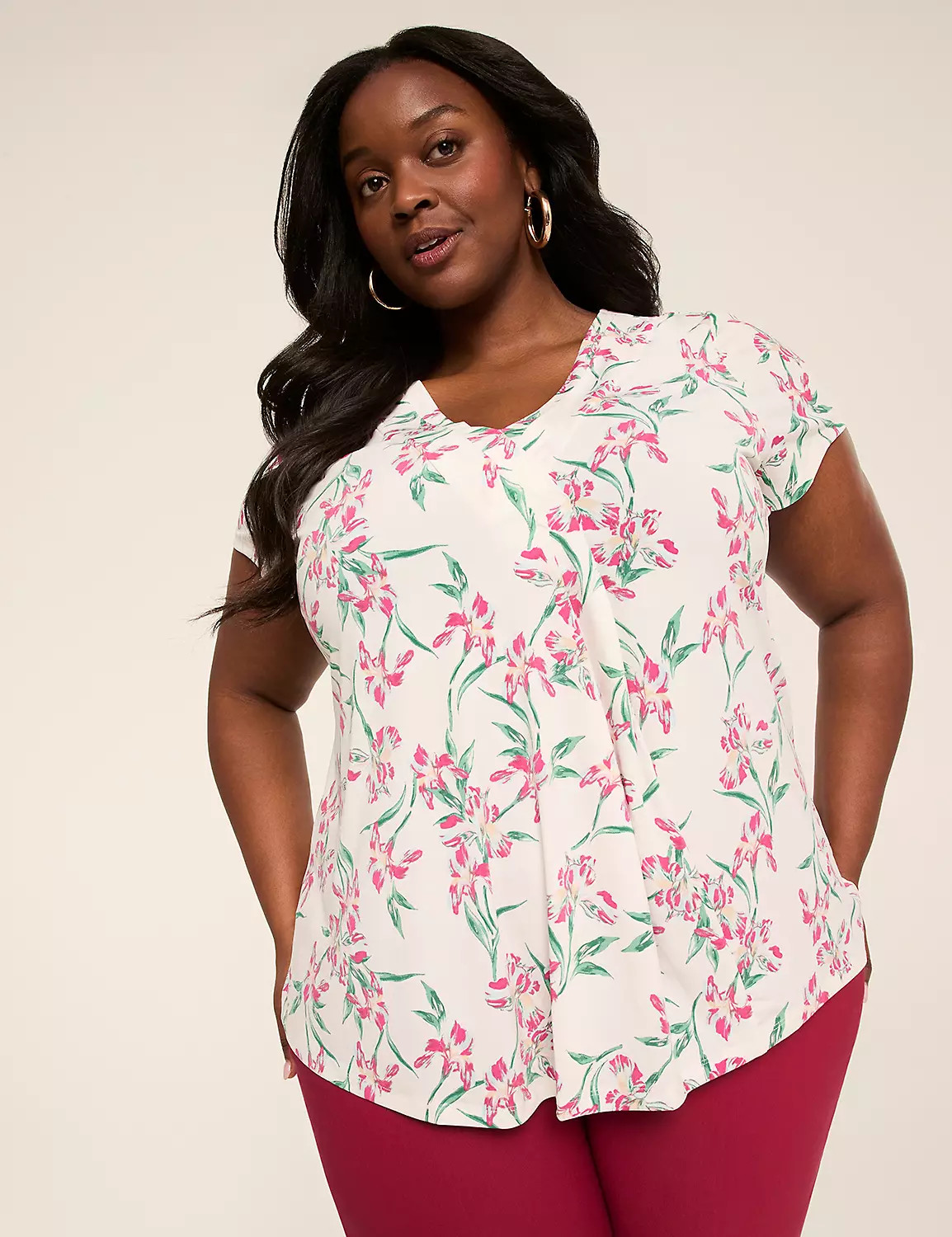 Swing Cap-Sleeve Pleat-Front Top | LaneBryant | Lane Bryant (US)