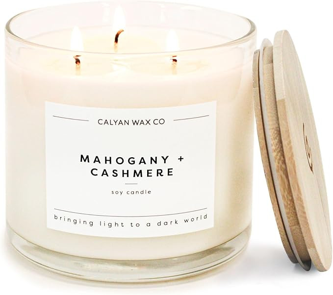Calyan Wax Co. Mahogany & Cashmere 3 Wick Scented Candle - 43 Hour Burn - Luxury 3 Wick Soy Candl... | Amazon (US)