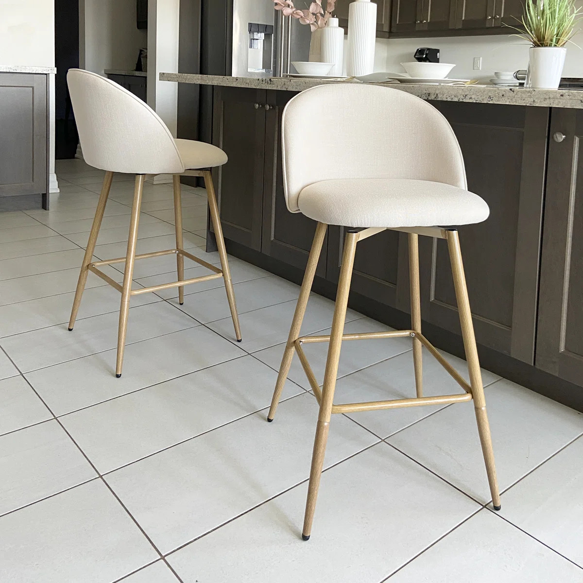 Cusick 26" Seat Height Swivel Upholstered Counter Stools Barstool with Backrest Footrest for Kitc... | Wayfair North America