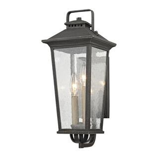 Fifth and Main Lighting Parsons Field 2-Light Aged Pewter with Seeded Glass Outdoor Wall Lantern ... | The Home Depot