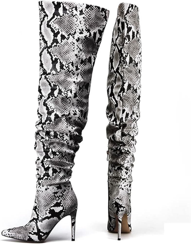 perixir Snakeskin Boots knee high boots women Sexy Stunning and Stylish Exquisite Pointed Toe Fine H | Amazon (US)