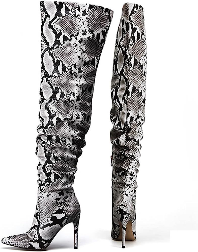 perixir Snakeskin Boots knee high boots women Sexy Stunning and Stylish Exquisite Pointed Toe Fine H | Amazon (US)