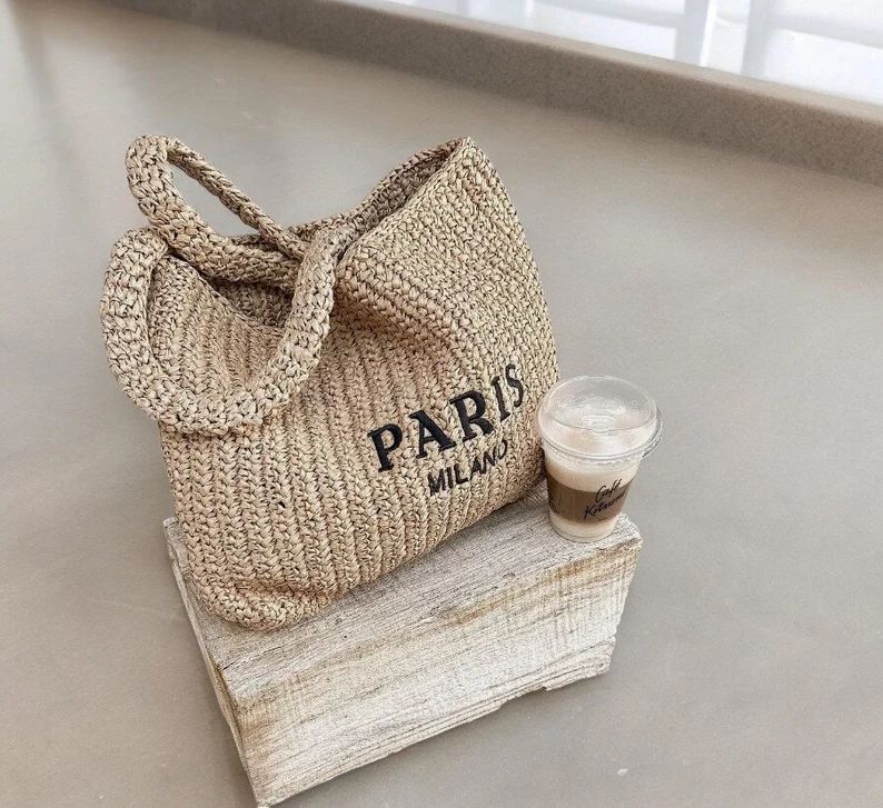 Chic Raffia Paris Beach Bag: Your Everyday Medium Tote and Holiday Essential, Perfect Gifts for H... | Etsy (US)