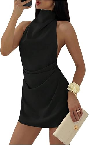 SOLY HUX Women's Ruched Halter Mini Dress Tie Backless Bodycon Evening Party Cocktail Dresses | Amazon (US)