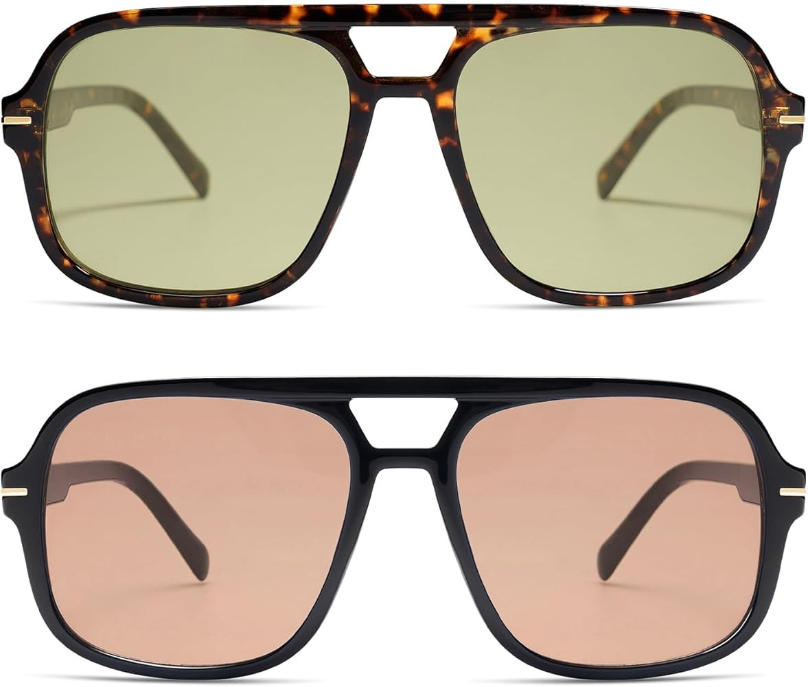 Retro Trendy Square Aviator Sunglasses Womens Mens 70s Classic Vintage Oversized Sun Glasses AR82... | Amazon (US)