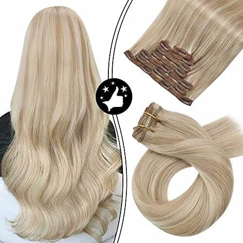 Moresoo 24inch Clip in Hair Extensions Ash Blonde Remy Human Hair Extensions Thick Hair Double Weft  | Amazon (US)