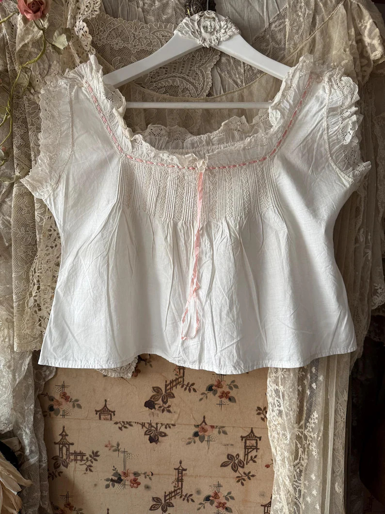 Antique Cotton Lace chemise Top, Victorian lingerie  Bodice | Etsy (Global)