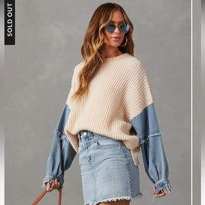 Lazelle Denim Sleeve Crew Neck Sweater | Poshmark