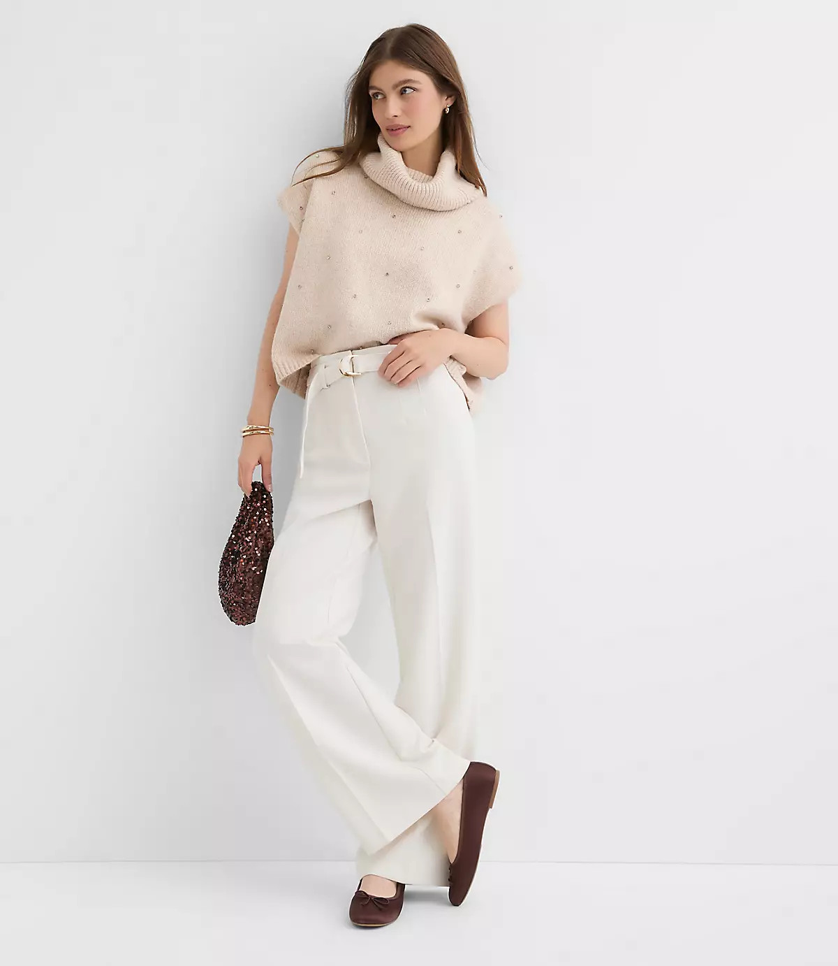 Sparkle Embellished Turtleneck Poncho Sweater | LOFT