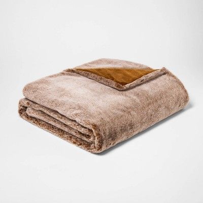 Faux Rabbit Fur Throw Blanket Brown - Threshold™ | Target