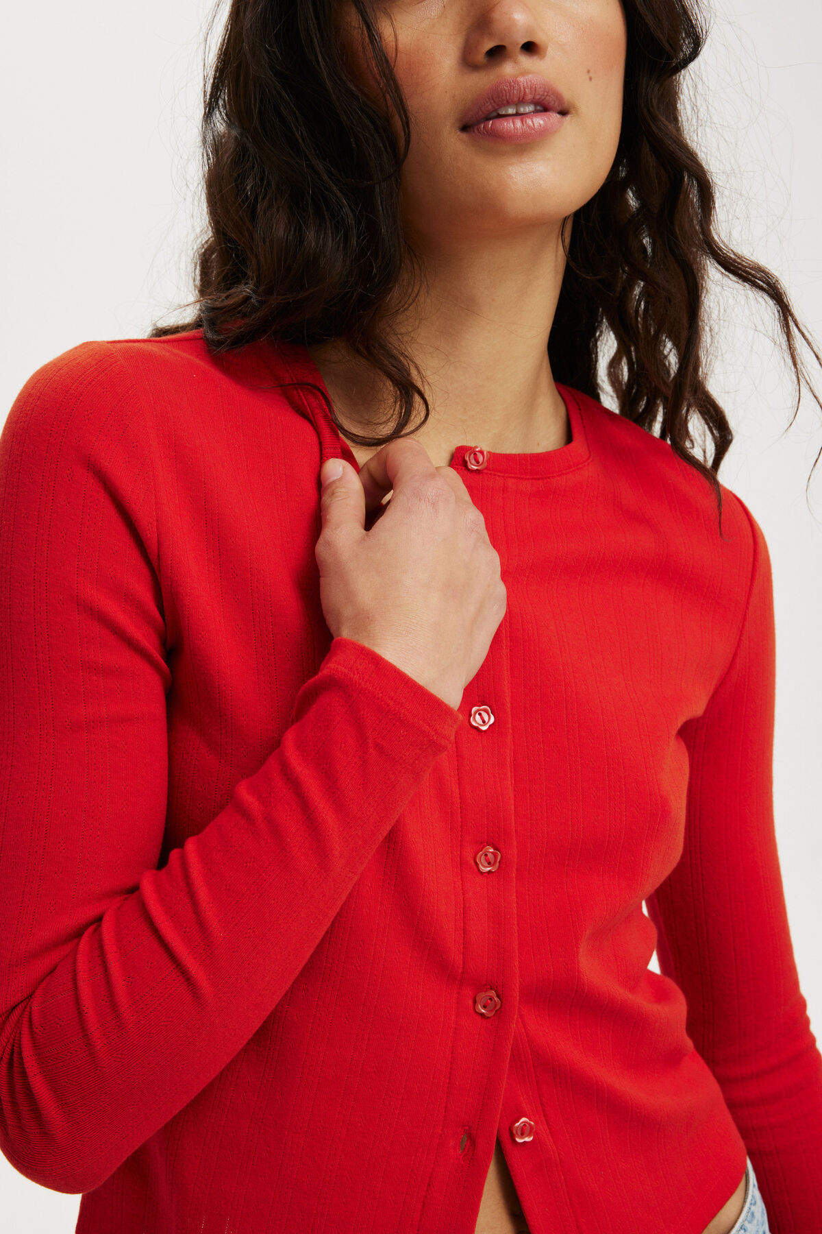 Scarlet Pointelle Cardi | Cotton On (US)