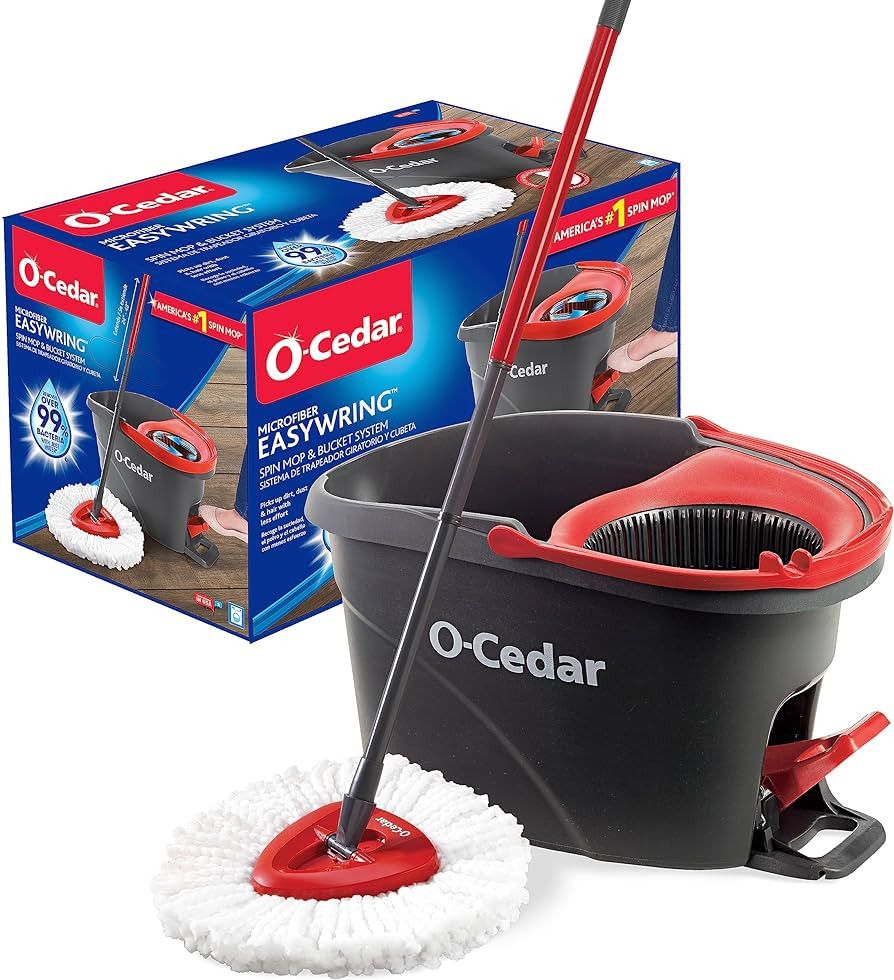 O-Cedar EasyWring Microfiber Spin Mop, Bucket Floor Cleaning System, Red, Gray | Amazon (US)