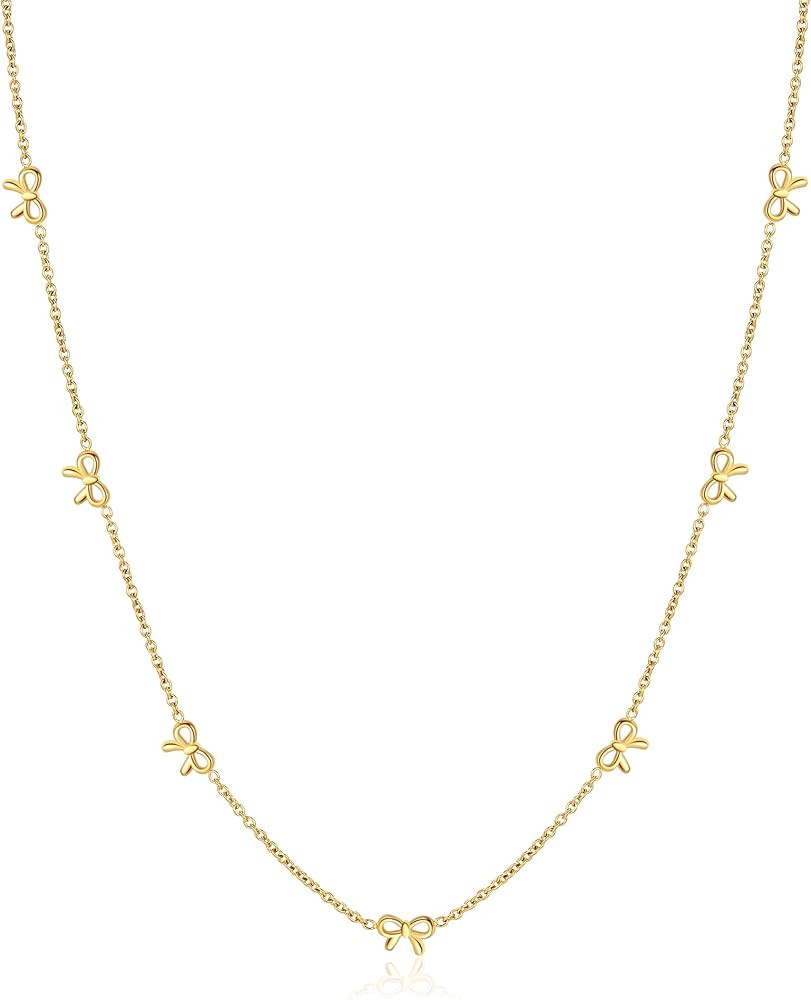 Gold Bow Necklace Dainty Bow Necklace for Women Tiny Cute Bow Pendant Station Necklaces for women... | Amazon (US)