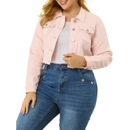 Agnes Orinda Women s Plus Size Jean Button Outfits Fashion Cropped Denim Jackets | Walmart (US)