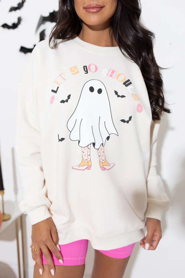 Let's Go Ghouls Cream Graphic Sweatshirt | Pink Lily