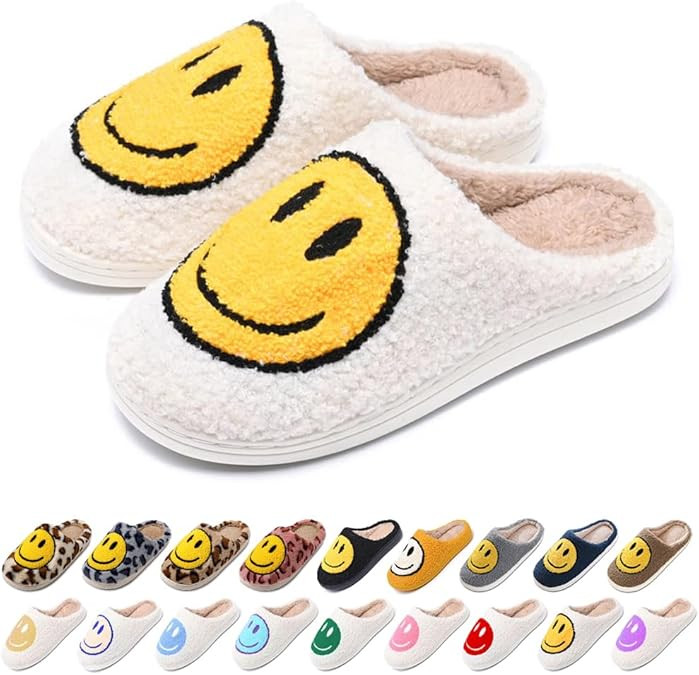 AIMINUO Women's Men's Retro Preppy Happy Face Slippers Comfy Warm Plush Slip-On House Slipper for... | Amazon (US)