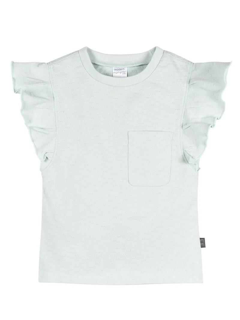 Modern Moments by Gerber Baby and Toddler Girl Pleated Ruffle Sleeve Top, Sizes 0/3 Months - 5T | Walmart (US)