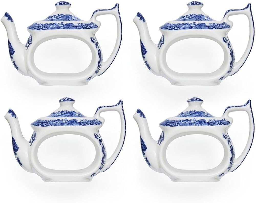Spode Blue Italian Teapot Napkin Rings Set of 4, Ceramic Napkin Rings, 2.5-Inch Blue and White De... | Amazon (US)