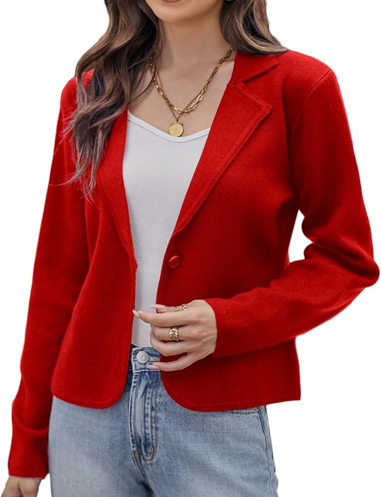 GRACE KARIN Women Sweater Blazer Casual Work Croppped Cardigan Lightweight Button Front Short Kni... | Amazon (US)