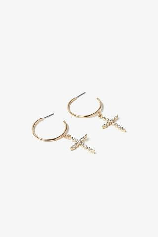 Rhinestone Cross Hoop Earrings | Forever 21 (US)