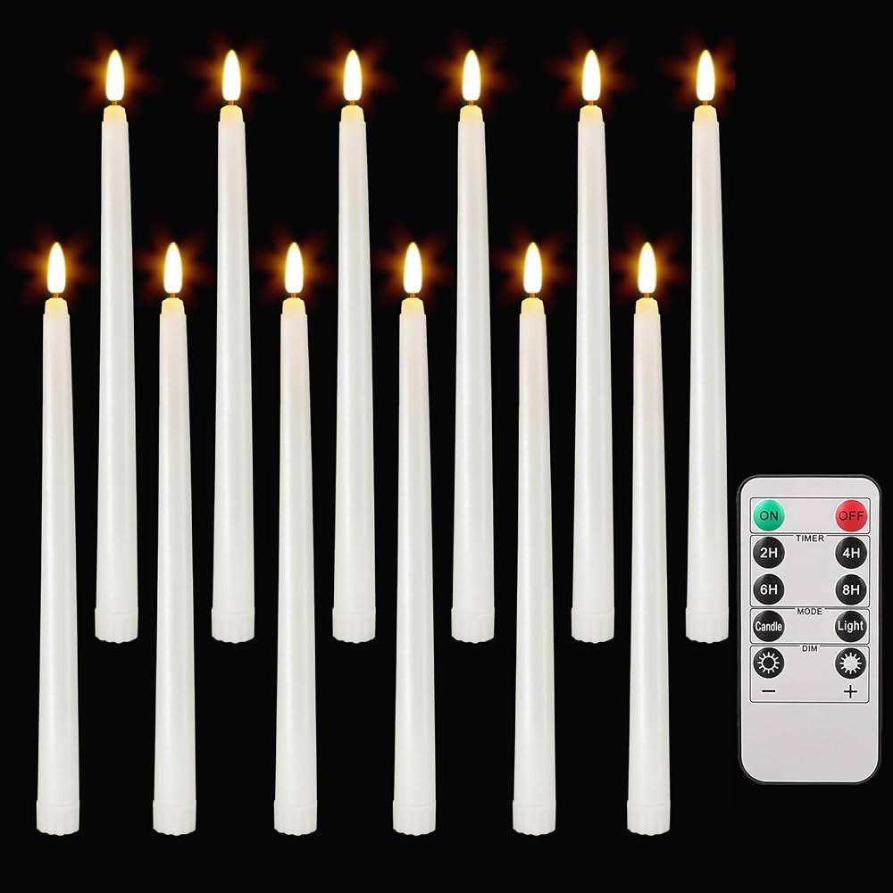12 St\u00fcck Flackernde LED Stabkerzen mit Timerfunktion, Wei\u00df | Amazon (DE)